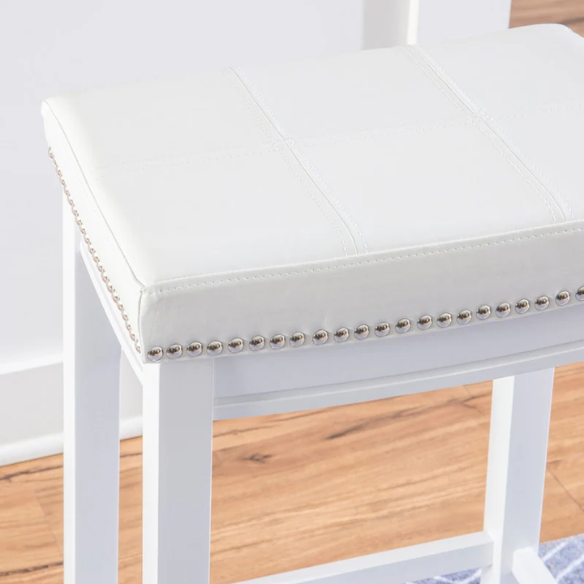 Backless Upholstered Counter Stool – Sturdy Wood Frame, Faux Leather Seat with Nailhead Trim & Double-Needle Stitching for Stylish and Durable Seating