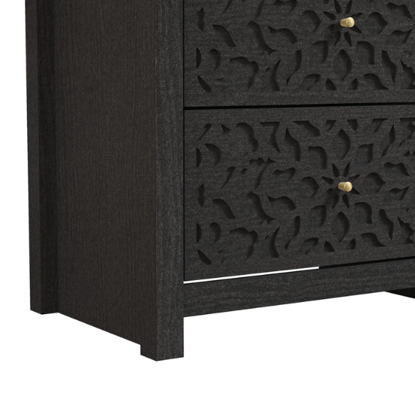 Boho-Inspired 45.4" 6-Drawer Dresser with Distressed Finish and Openwork Floral Details