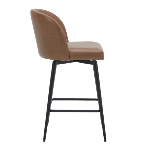 Set of 2 Counter Height Swivel Barstools – Mid-Century Modern Design, Padded Seat with High-Density Foam, 360° Swivel, Sturdy Iron Base, Footrest for Kitchen or Bar