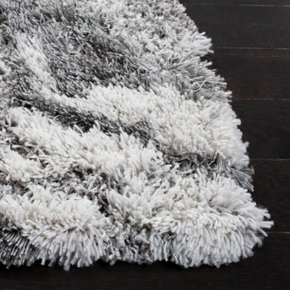 Plush Abstract Grey & Ivory Pattern Shag Rug