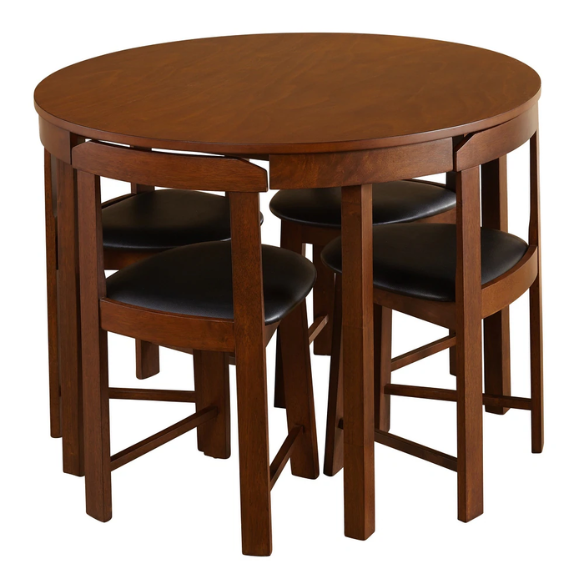 5-Piece Compact Round Dining Set – Space-Saving Design with Vegan Leather or Fabric Seats