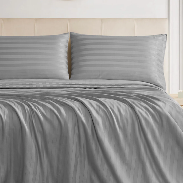 4-Piece Luxury Bed Sheet Set – Fitted & Flat Sheets with Pillowcases | Solid Stripe Bedding for Twin, Full, Queen, King Sizes