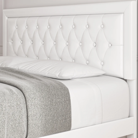 Luxurious King Size Velvet Tufted Upholstered Bed Frame with Adjustable Headboard, Button Tufting, and Nailhead Trim – No Box Spring Needed for Superior Support and Comfort