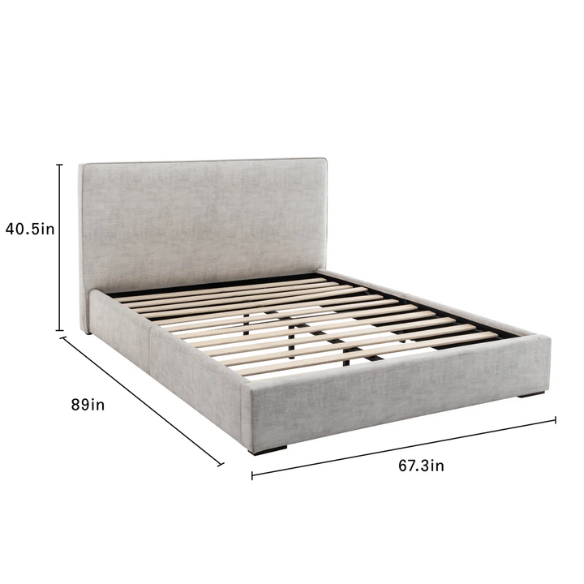Elegant Grey Queen Size Upholstered Bed with Soft Bouclé Polyester Fabric – Modern and Stylish