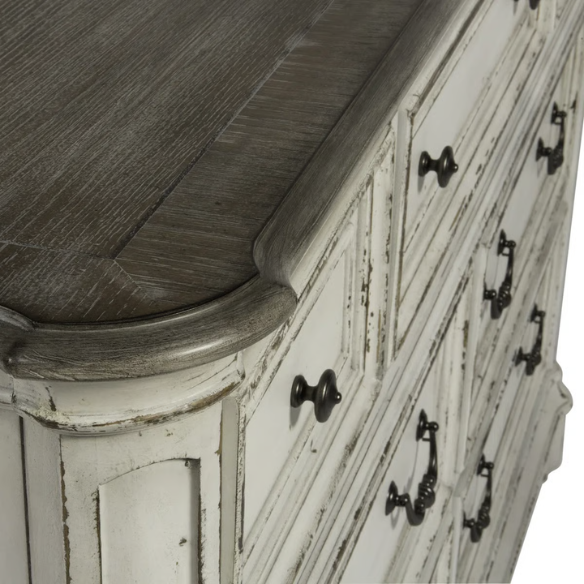 Upholstered Bed, Dresser, Mirror, and Nightstand Set in Antique White – Timeless Elegance, Refined Craftsmanship, and Distinctive Style