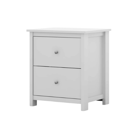 2-Drawer Nightstand – Neutral Engineered Wood, Streamlined Rectangular Design, Four Block Legs, Convenient Storage with Roller-Glide Drawers & Metal Knobs, Perfect for Traditional & Contemporary Bedroom