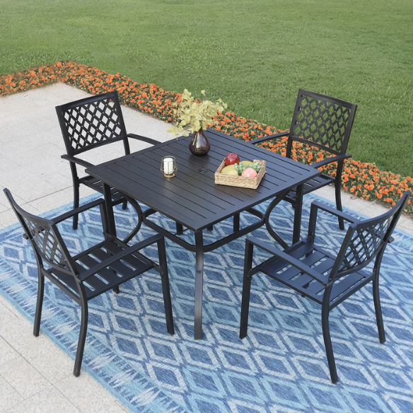 5-Piece E-Coated Metal Outdoor Patio Dining Set with Stackable Chairs – Durable, Comfortable, and Stylish for Your Outdoor Entertaining