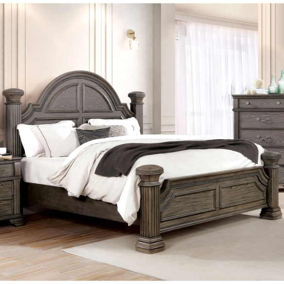 Elegant Traditional 3-Piece Wood Poster Bedroom Set with Beaded Trim, Reeded Posts, and USB Nightstands