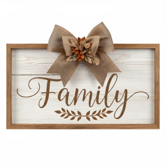 Rustic Family Wooden Sign with Burlap Bow
