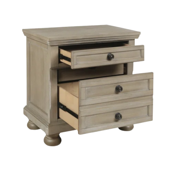 Stylish King Platform Solid Wood Configurable Bedroom Set – Featuring Curved Paneled Headboard, Footboard Storage Drawers, Seven-Drawer Dresser, and Two-Drawer Nightstand for a Functional and Clutter-Free Teen Retreat