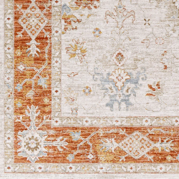 Elegant Oriental Rug – Stain-Resistant, High-Low Pile, Machine Woven with Fringed Detailing