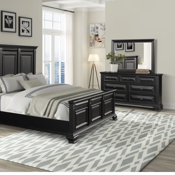 5-Piece King Bedroom Set – Solid Wood Construction with Muted Silver Accents, Fluted Pilasters, French Bracket Foot Bases, and Elegant Dovetail Drawer Detailing for Timeless Sophistication