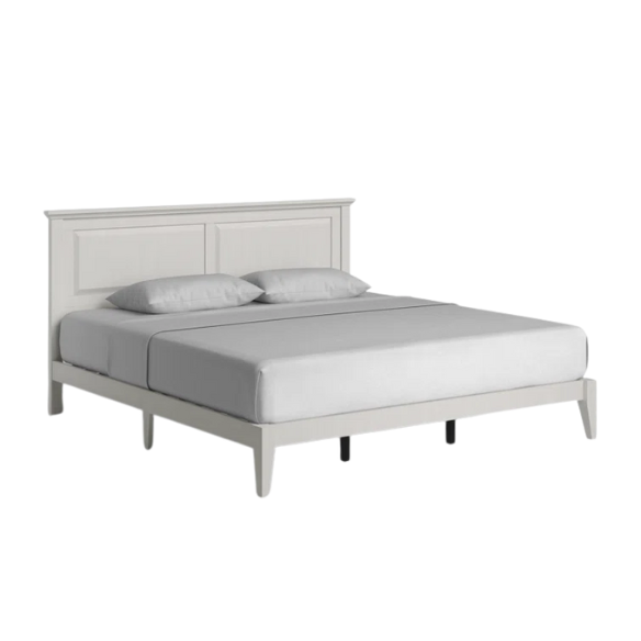 King Size Solid Oak Platform Storage Bed with Inset Panel Headboard, Molding Detail, and Slat System