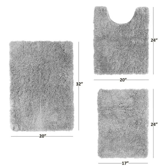 Light Grey Shaggy Bath Rug Set – Ultra-Soft Microfiber Non-Slip Bathroom Mat with Rubber Backing (2 or 3-Piece Set)