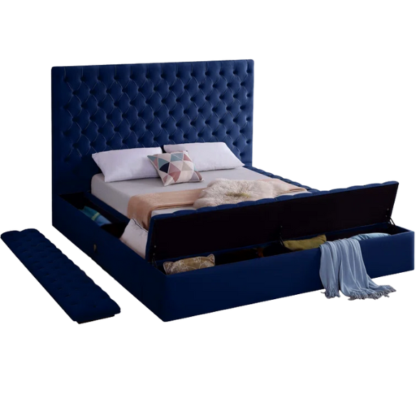 Elegant Velvet Upholstered King Size Platform Storage Bed with Tufted Headboard and Slats