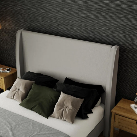 Luxurious Queen Size Upholstered Wingback Bed in Soft Linen Fabric