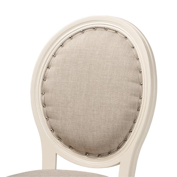 Upholstered Faux Leather Nailhead Dining Chair with Carved Wood Legs – Gray and White