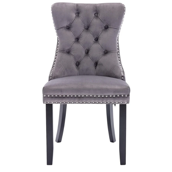 Upholstered Tufted Dining Chairs with Curved Back & Nailhead Detail – Set of 2