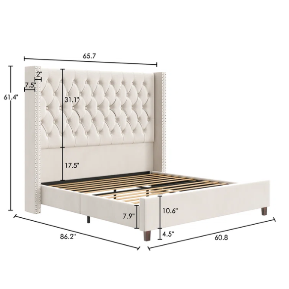 Queen Size Upholstered Velvet Bed – The Epitome of Luxury and Comfort with Majestic 61.4-Inch Extra-High Headboard