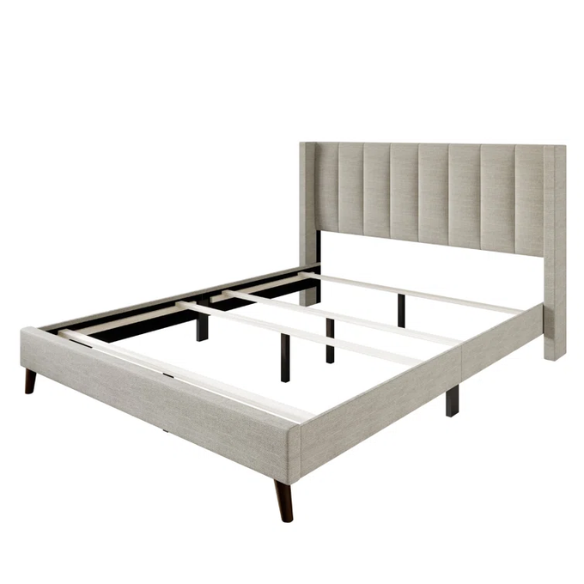 Queen Size Upholstered Wingback Bed with Soft Polyester Fabric – Elegant and Modern Design