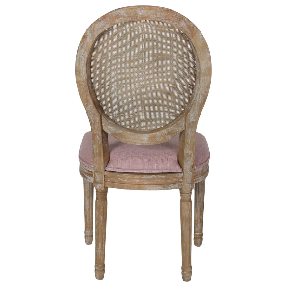 Light Blush Upholstered Dining Chairs with Wicker Back and Distressed Natural Wood Legs (Set of 2) – Farmhouse French Country Accent Seating