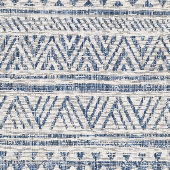 Striped Geometric Area Rug – Blue & Cream White, Durable Polypropylene, Low-Pile Design for High-Traffic Indoor/Outdoor Spaces
