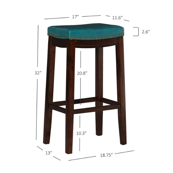 Backless Upholstered Counter Stool – Sturdy Wood Frame, Faux Leather Seat with Nailhead Trim & Double-Needle Stitching for Stylish and Durable Seating