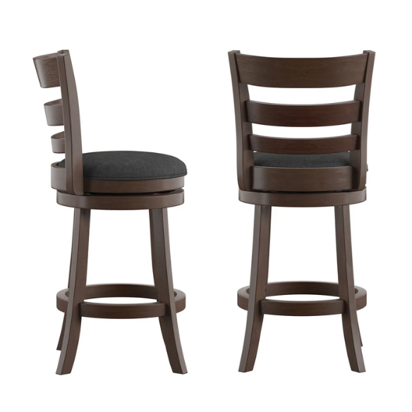 Upholstered Back Swivel Bar Stool – Durable Rubberwood Frame, 360° Swivel Seat, Ring Footrest, and Foam-Padded Linen or Faux Leather Upholstery for Comfortable Everyday Dining