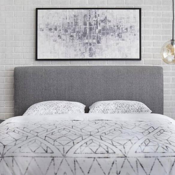 Solid Colored Linen Upholstered Queen Size Standard Bed