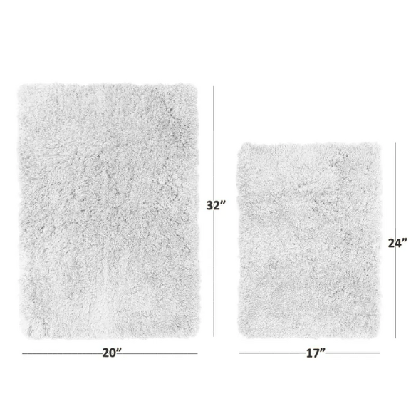 White Shaggy Bath Rug Set – Ultra-Soft Microfiber Non-Slip Bathroom Mat with Rubber Backing (2 or 3-Piece Set)