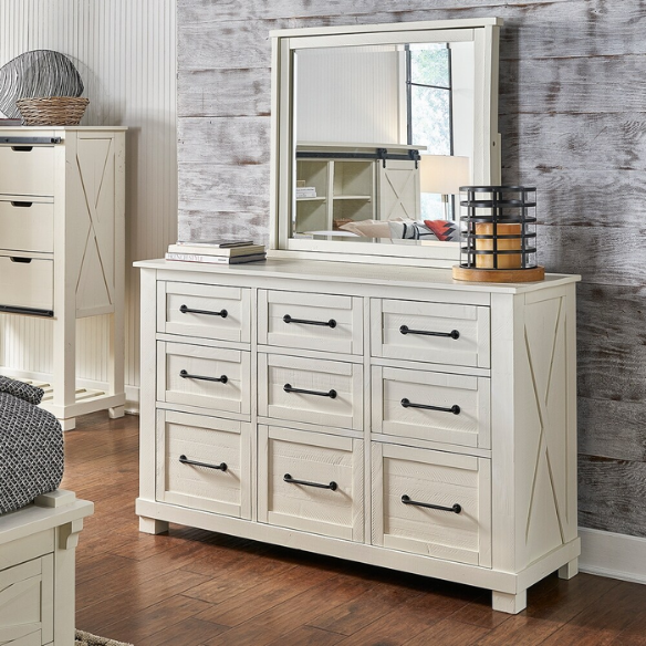 Solid Wood 5-Piece Storage Bedroom Collection – Rustic Elegance with Ample Storage, New Zealand Pine Construction, and Distressed White & Graphite Finish