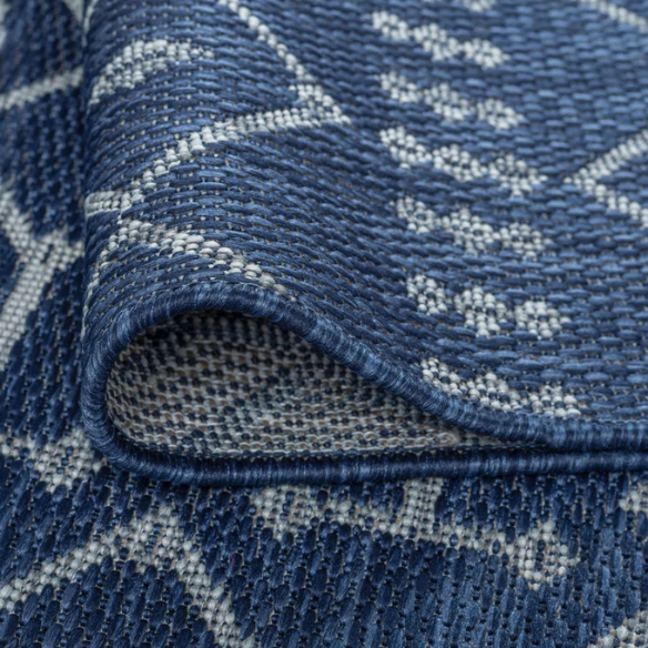 Boho-Inspired Navy & Grey Geometric Rug – Fade & Stain-Resistant, Low-Pile, Perfect for High-Traffic Indoor/Outdoor Spaces
