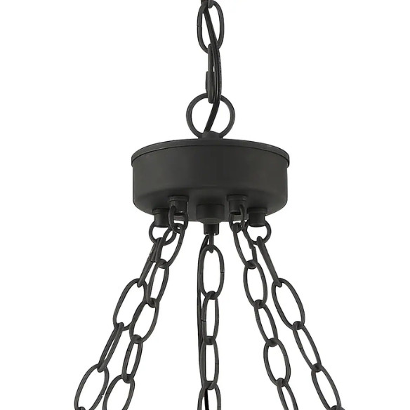 10-Light Farmhouse Black Wagon Wheel Chandelier – Rustic Metal and Clear Glass Ceiling Light for Dining Room, Foyer, Living Room, or Bedroom