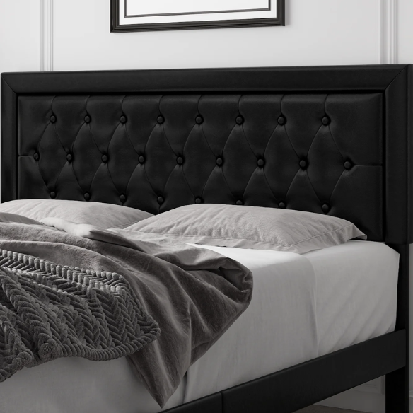 Luxurious King Size Velvet Tufted Upholstered Bed Frame with Adjustable Headboard, Button Tufting, and Nailhead Trim – No Box Spring Needed for Superior Support and Comfort