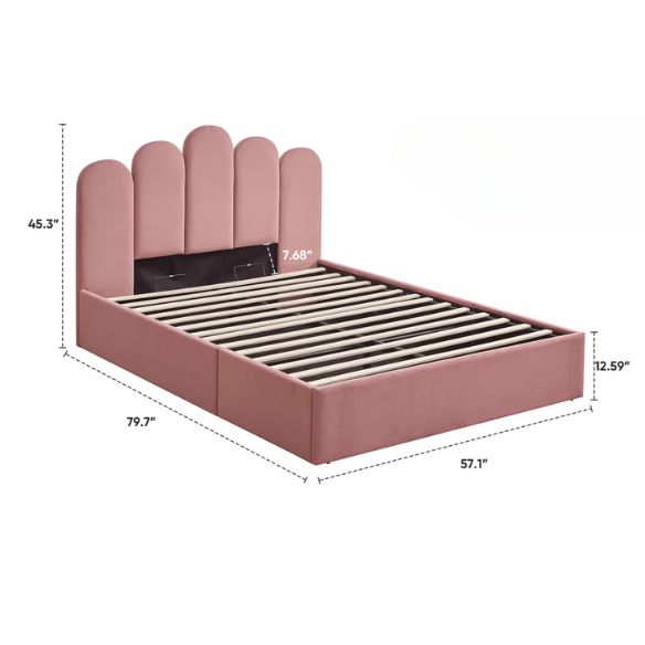 Elegant Hydraulic Velvet Upholstered Platform Bed – Full Double Size with Lift-Up Storage for Ultimate Space Saving