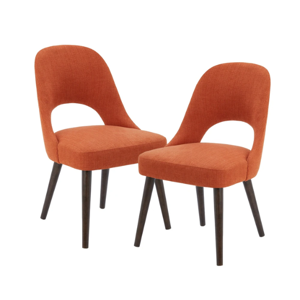 Textured Fabric Dining Side Chairs (Set of 2) – Solid Wood Frame with Mediterranean or Pecan Finish, High-Density Foam Fill & Rounded Back Design