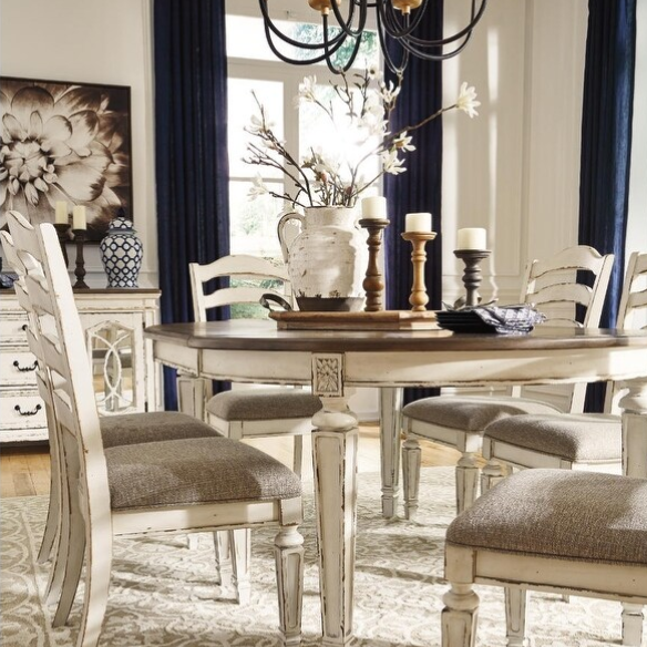 Rustic White Ladder Back Dining Chairs (Set of 2) – Farmhouse Style Wood Side Chairs with Upholstered Seats