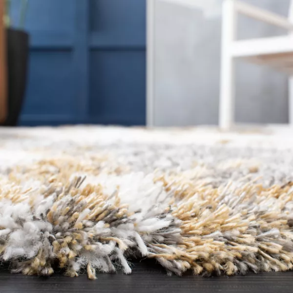 Plush Abstract Gold & Grey Pattern Shag Rug
