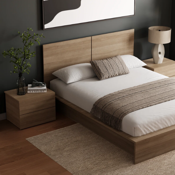 Elegant 3-Piece Wood Bedroom Set – Full Double Size Bed with Stylish Headboard and 2 Matching Nightstands
