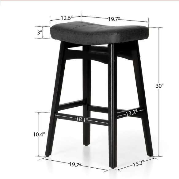 24-Inch Solid Wood Barstools with Linen/PU Leather Fabric Cushion – Set of 2 Backless Saddle Seat Counter Stools for Modern Living