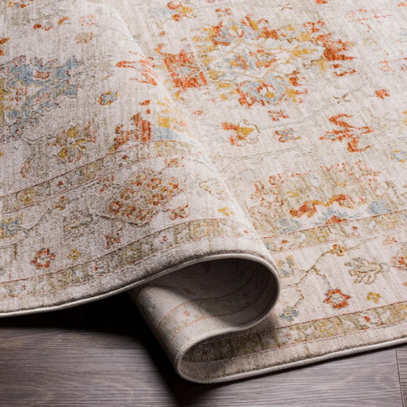 Elegant Oriental Rug – Stain-Resistant, High-Low Pile, Machine Woven with Fringed Detailing