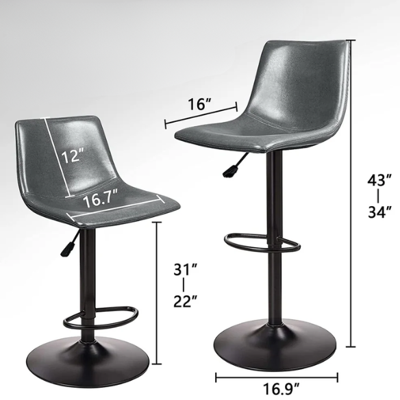 Set of 2 Adjustable Height Swivel Bar Stools with Back – Mid-Century Modern Design, Polished Chrome Base, Ergonomic Imitation Leather Seat, 360° Rotation for Kitchen Island or Bar