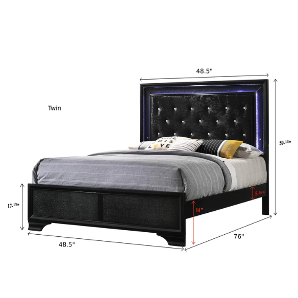 LED-Lit Black Framed 3-Piece Twin Bedroom Set – Modern, Stylish, & Illuminated Design