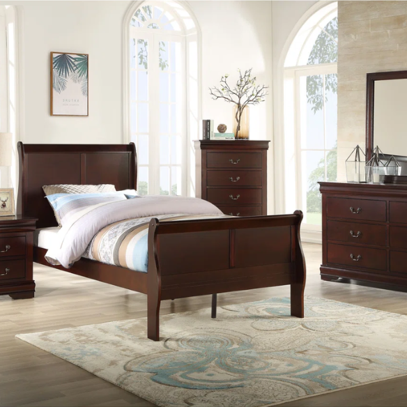Sleigh Twin Bedroom Set: Elegant Wooden Furniture with a Sleek Finish for Timeless Style