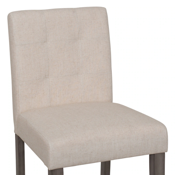 Upholstered 25" Counter Height Bar Stool – Modern Farmhouse Design with Tufted Back, Foam Padded Seat, Washed Grey Solid Wood Legs, and Durable Steel Footrest