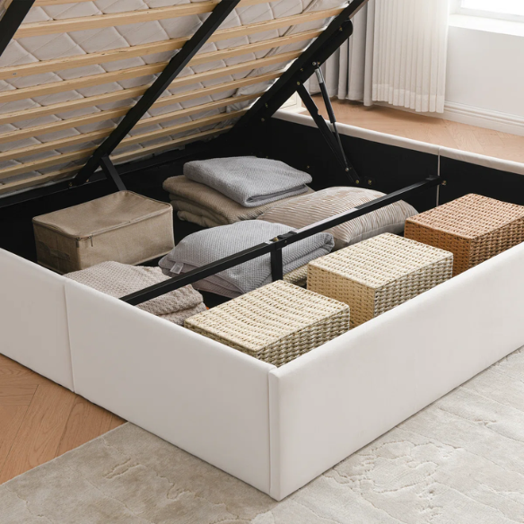 Elegant Hydraulic Velvet Upholstered Platform Bed – Full Double Size with Lift-Up Storage for Ultimate Space Saving