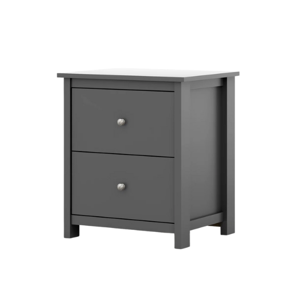 2-Drawer Nightstand – Neutral Engineered Wood, Streamlined Rectangular Design, Four Block Legs, Convenient Storage with Roller-Glide Drawers & Metal Knobs, Perfect for Traditional & Contemporary Bedroom