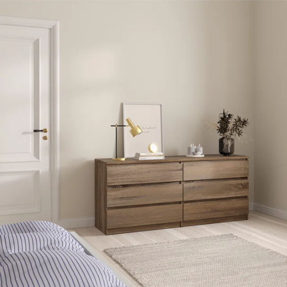 Versatile 60.5" 6-Drawer Double Dresser with Smooth Metal Glides and Clean-Lined Silhouette