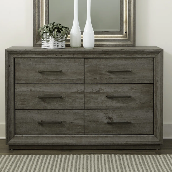 Contemporary Queen Bedroom Set with Brushed Nickel Storage Bed, LED-Illuminated Headboard, Dresser, Mirror, and Nightstand with Charging Station