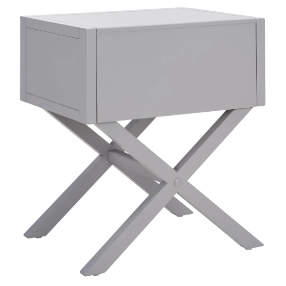 1-Drawer Nightstand – Classic Campaign Style with Contemporary Chic, Acacia Wood Frame, Cross-Base Design, Bold Finish, Gold Drawer Pull, Perfect for Modern Bedrooms